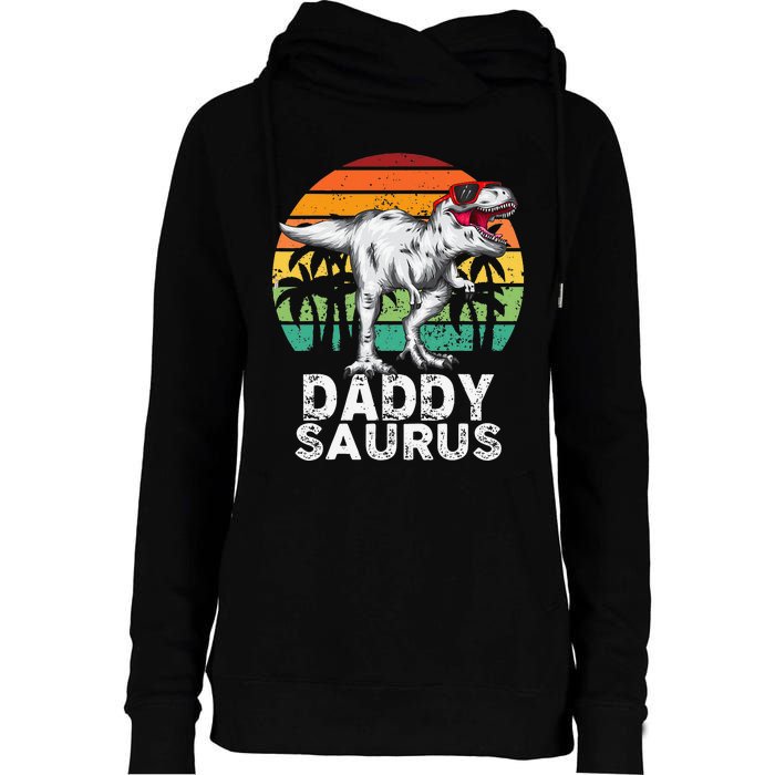 Daddysaurus Funny T Rex Dinosaur Dad saurus Family Matching Womens Funnel Neck Pullover Hood