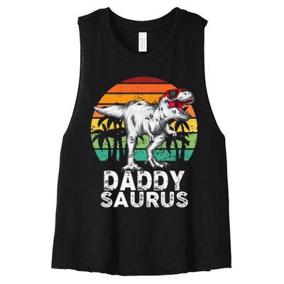 Daddysaurus Funny T Rex Dinosaur Dad saurus Family Matching Women's Racerback Cropped Tank