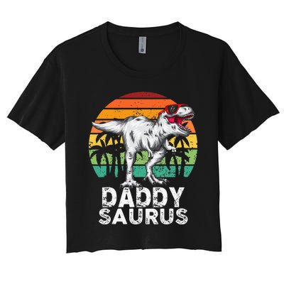 Daddysaurus Funny T Rex Dinosaur Dad saurus Family Matching Women's Crop Top Tee