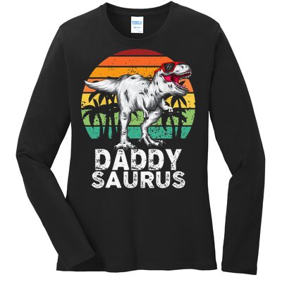 Daddysaurus Funny T Rex Dinosaur Dad saurus Family Matching Ladies Long Sleeve Shirt