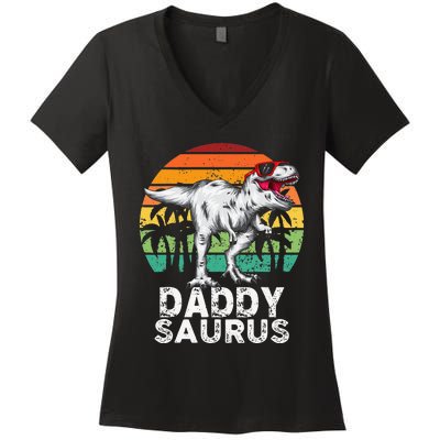 Daddysaurus Funny T Rex Dinosaur Dad saurus Family Matching Women's V-Neck T-Shirt