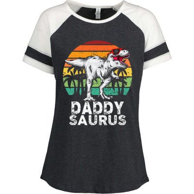 Daddysaurus Funny T Rex Dinosaur Dad saurus Family Matching Enza Ladies Jersey Colorblock Tee