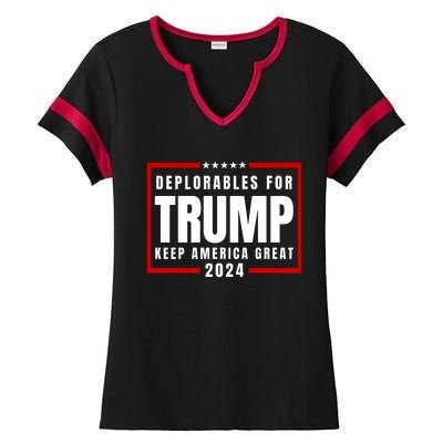 Deplorables For Trump 2024 Ladies Halftime Notch Neck Tee