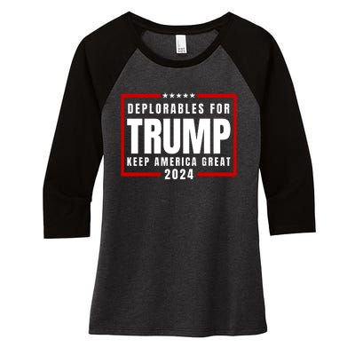 Deplorables For Trump 2024 Women's Tri-Blend 3/4-Sleeve Raglan Shirt