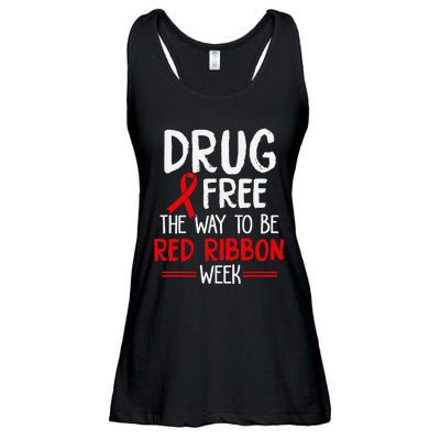 Drug Free The Way To be Red Ribbon Awareness Week Ladies Essential Flowy Tank