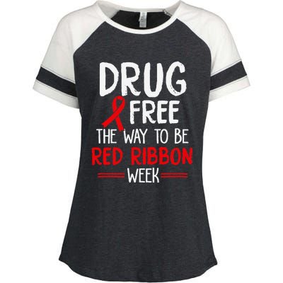 Drug Free The Way To be Red Ribbon Awareness Week Enza Ladies Jersey Colorblock Tee