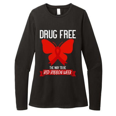 Drug Free The Way To be Red Ribbon Awareness Week butterfly Womens CVC Long Sleeve Shirt