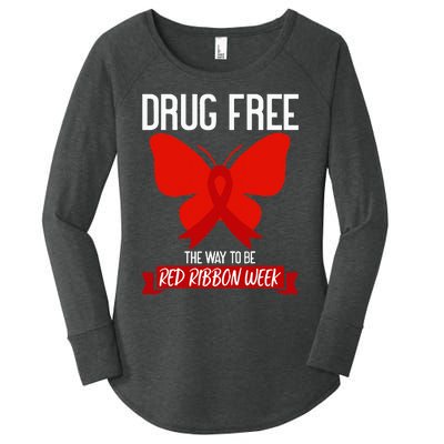 Drug Free The Way To be Red Ribbon Awareness Week butterfly Women's Perfect Tri Tunic Long Sleeve Shirt