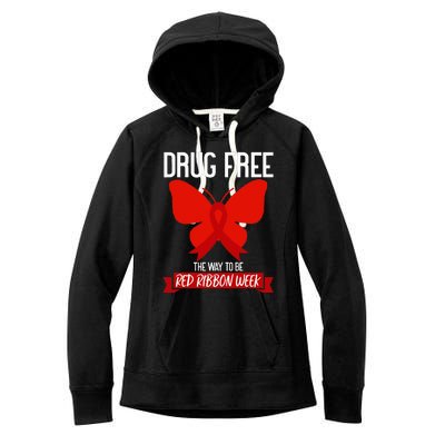 Drug Free The Way To be Red Ribbon Awareness Week butterfly Women's Fleece Hoodie