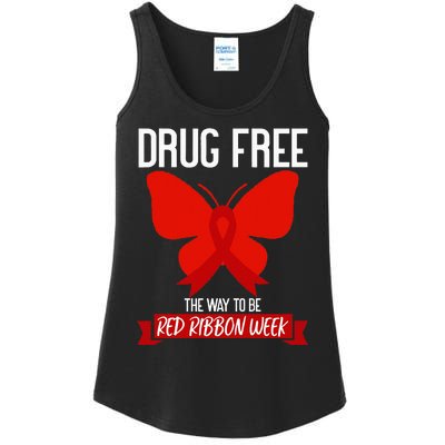 Drug Free The Way To be Red Ribbon Awareness Week butterfly Ladies Essential Tank