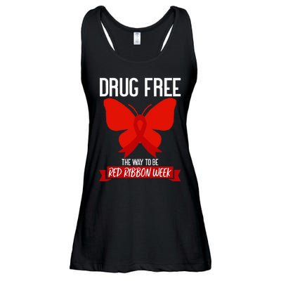 Drug Free The Way To be Red Ribbon Awareness Week butterfly Ladies Essential Flowy Tank