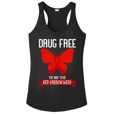 Drug Free The Way To be Red Ribbon Awareness Week butterfly Ladies PosiCharge Competitor Racerback Tank