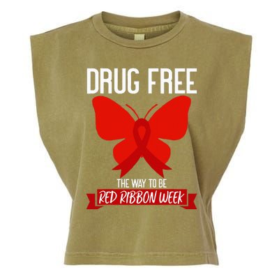 Drug Free The Way To be Red Ribbon Awareness Week butterfly Garment-Dyed Women's Muscle Tee