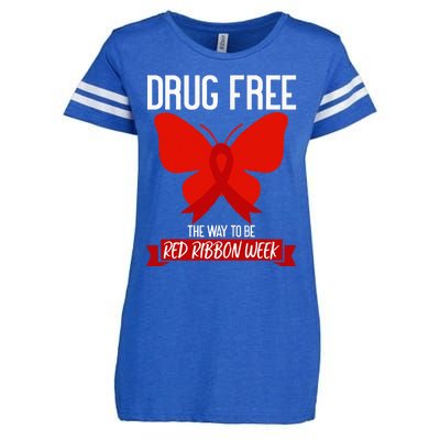 Drug Free The Way To be Red Ribbon Awareness Week butterfly Enza Ladies Jersey Football T-Shirt