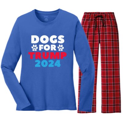 Dogs For Trump 2024 Election Gift Women's Long Sleeve Flannel Pajama Set 