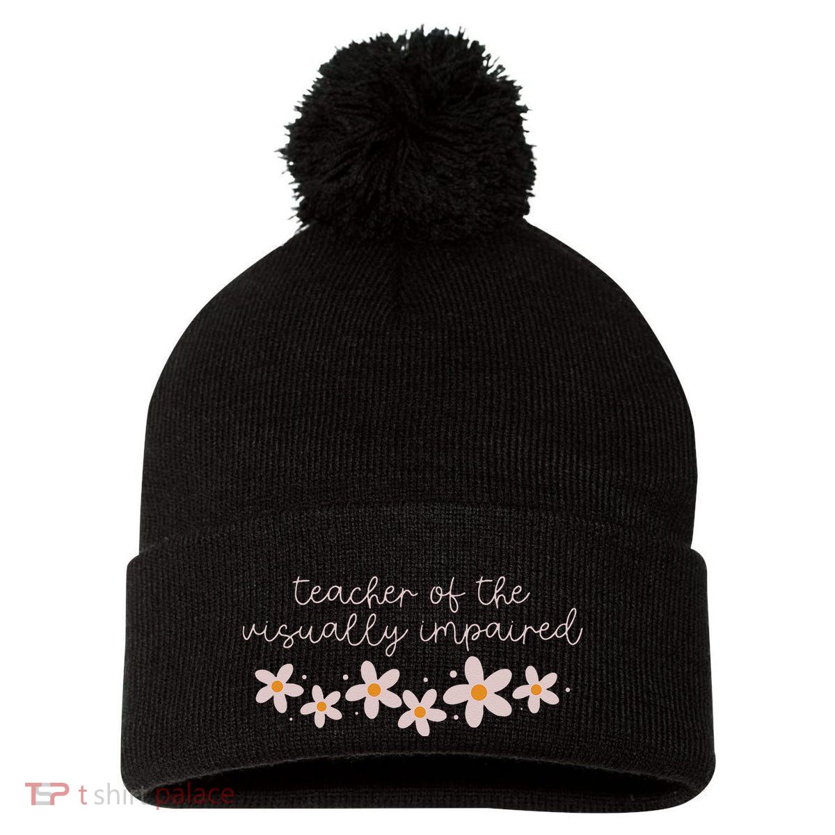 Daisy Flower Teacher Of The Visually Impaired Asl Braille Pom Pom 12in Knit Beanie