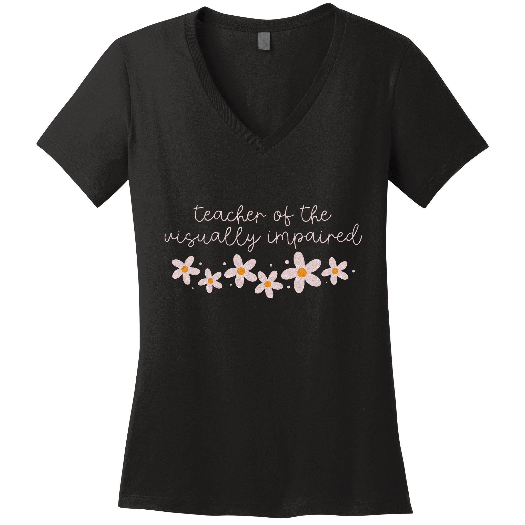 Daisy Flower Teacher Of The Visually Impaired Asl Braille Women's V-Neck T-Shirt