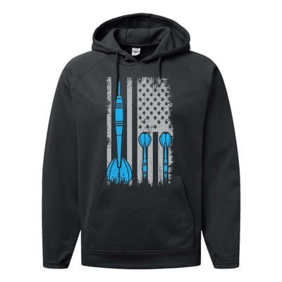 Darts Flag Usa Dartboard Dart Player Performance Fleece Hoodie