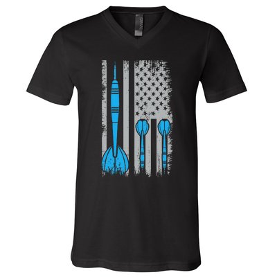 Darts Flag Usa Dartboard Dart Player V-Neck T-Shirt