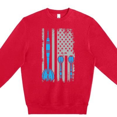 Darts Flag Usa Dartboard Dart Player Premium Crewneck Sweatshirt