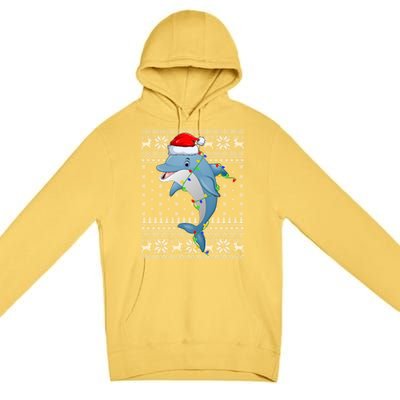 Dolphin Fish Ugly Xmas Sweater Style Santa Dolphin Christmas Meaningful Gift Premium Pullover Hoodie