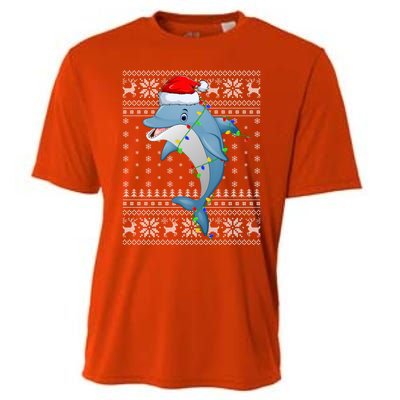 Dolphin Fish Ugly Xmas Sweater Style Santa Dolphin Christmas Meaningful Gift Cooling Performance Crew T-Shirt