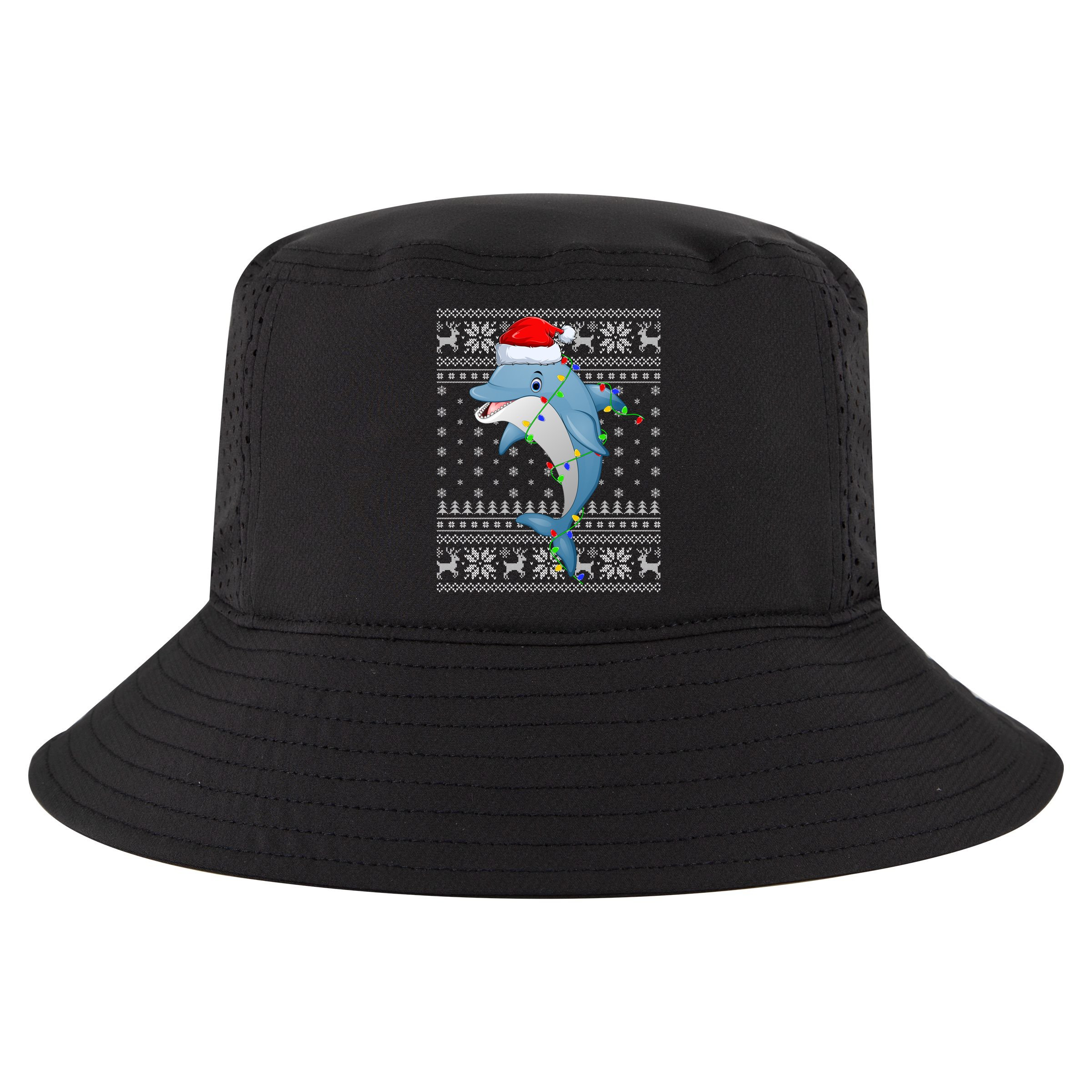 Dolphin Fish Ugly Xmas Sweater Style Santa Dolphin Christmas Meaningful Gift Cool Comfort Performance Bucket Hat