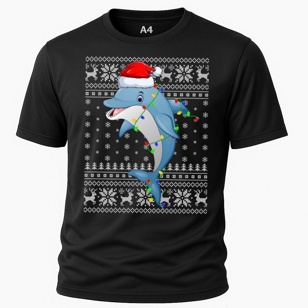 Dolphin Fish Ugly Xmas Sweater Style Santa Dolphin Christmas Meaningful Gift Cooling Performance Crew T-Shirt