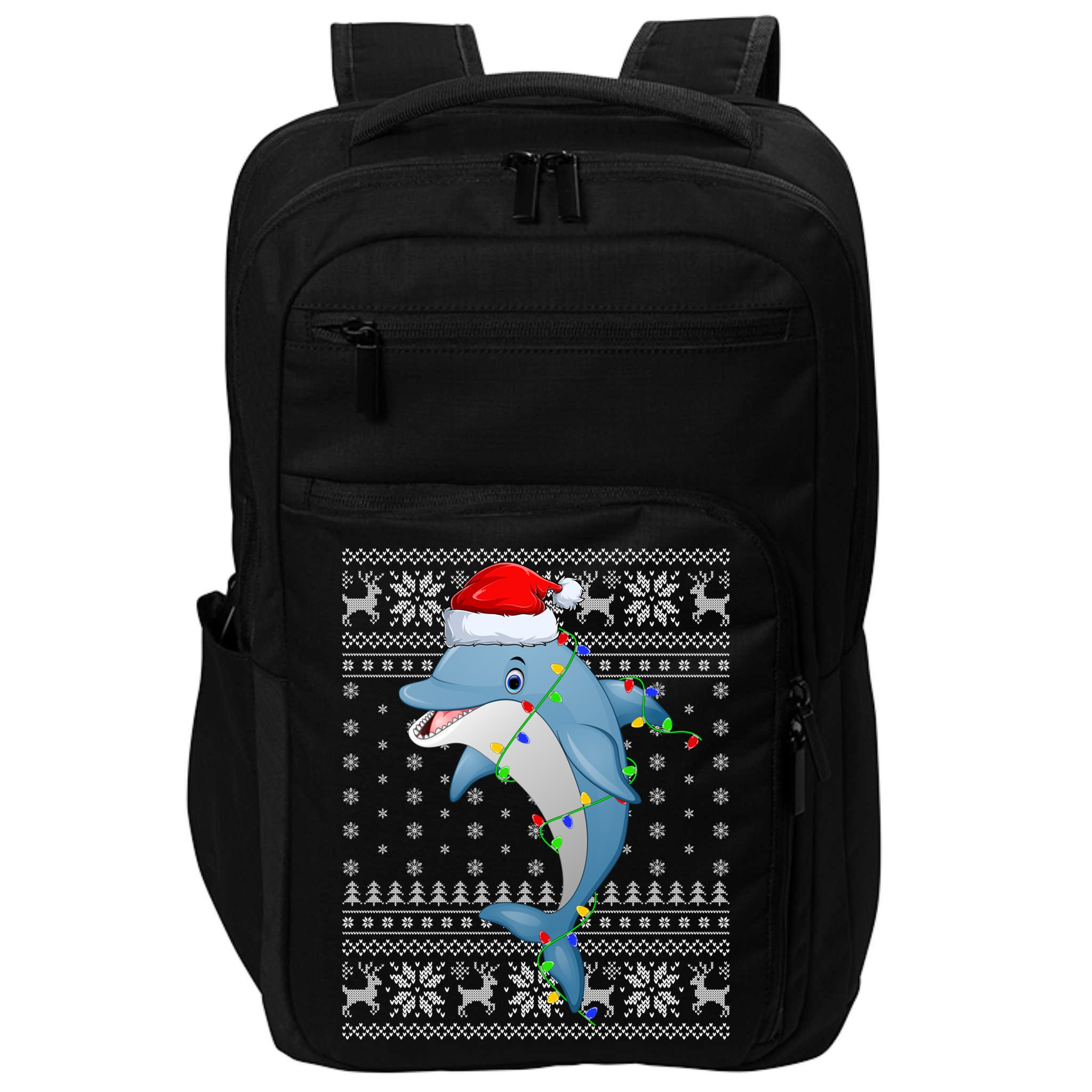 Dolphin Fish Ugly Xmas Sweater Style Santa Dolphin Christmas Meaningful Gift Impact Tech Backpack