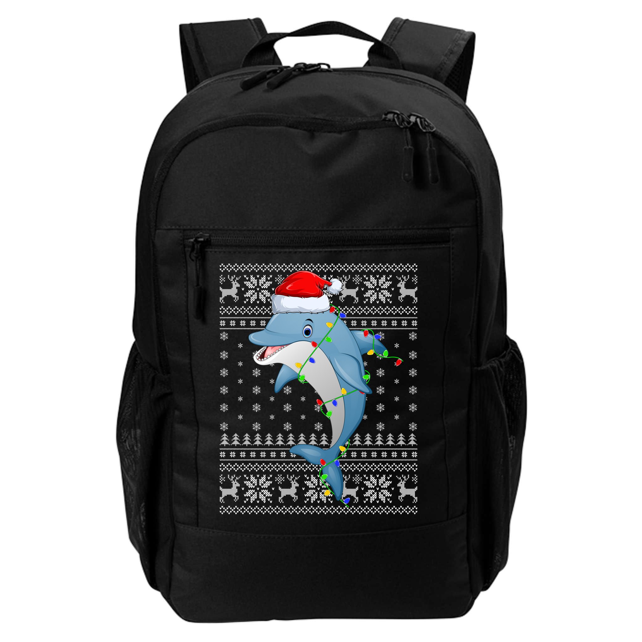 Dolphin Fish Ugly Xmas Sweater Style Santa Dolphin Christmas Meaningful Gift Backpack