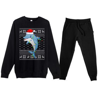 Dolphin Fish Ugly Xmas Sweater Style Santa Dolphin Christmas Meaningful Gift Premium Crewneck Sweatsuit Set