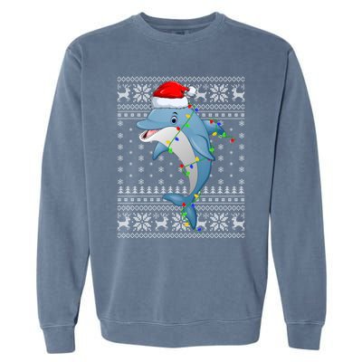 Dolphin Fish Ugly Xmas Sweater Style Santa Dolphin Christmas Meaningful Gift Garment-Dyed Sweatshirt