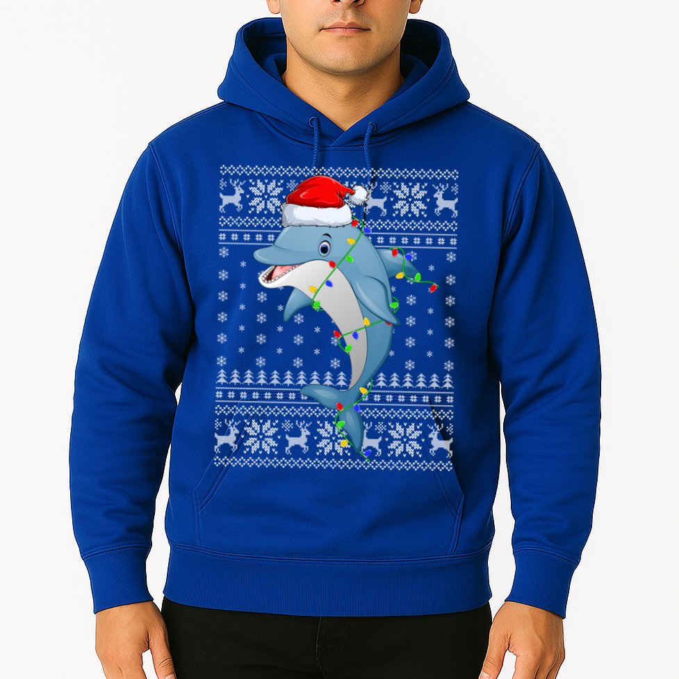Dolphin Fish Ugly Xmas Sweater Style Santa Dolphin Christmas Meaningful Gift Hoodie