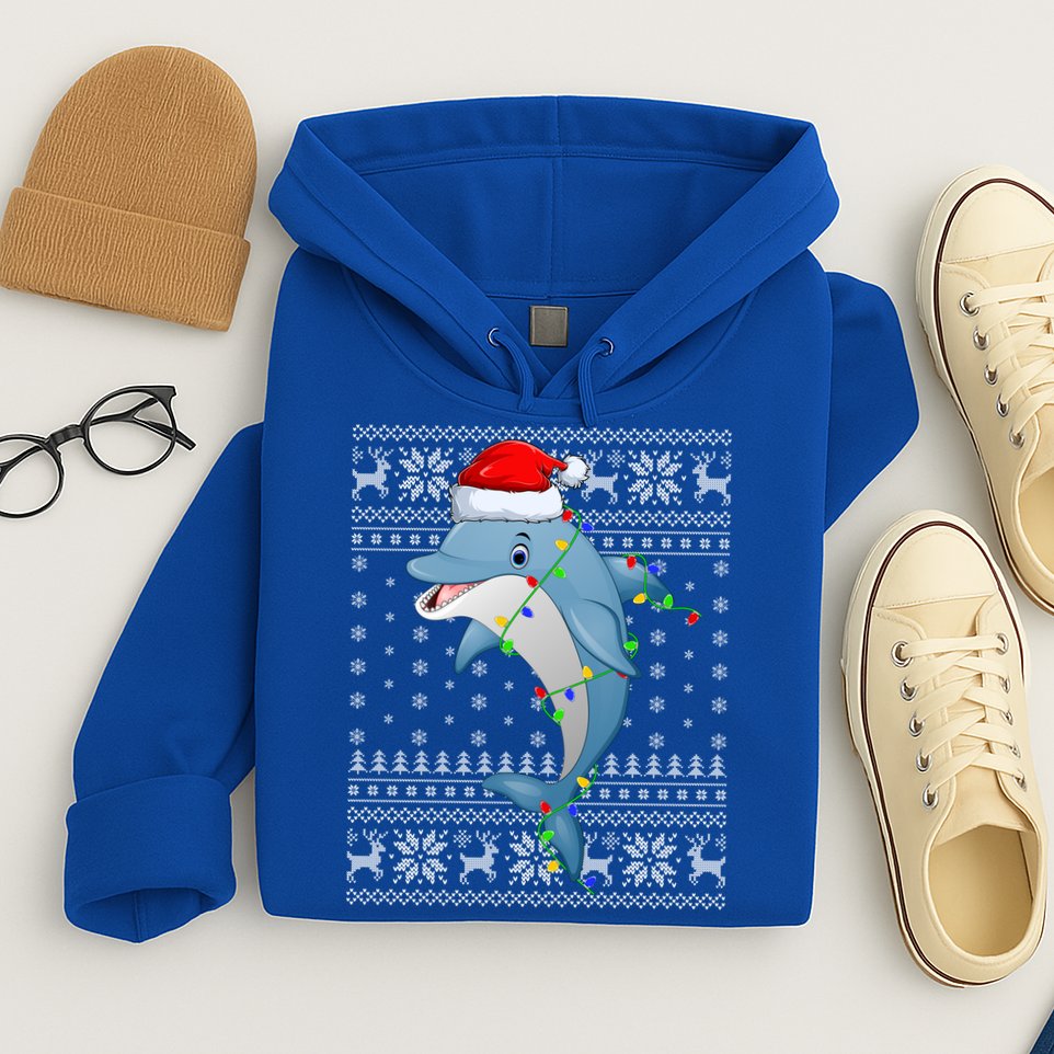 Dolphin Fish Ugly Xmas Sweater Style Santa Dolphin Christmas Meaningful Gift Hoodie