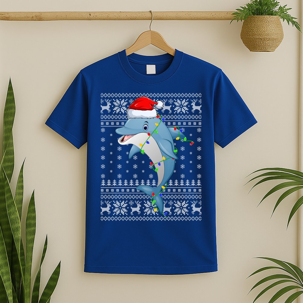 Dolphin Fish Ugly Xmas Sweater Style Santa Dolphin Christmas Meaningful Gift T-Shirt