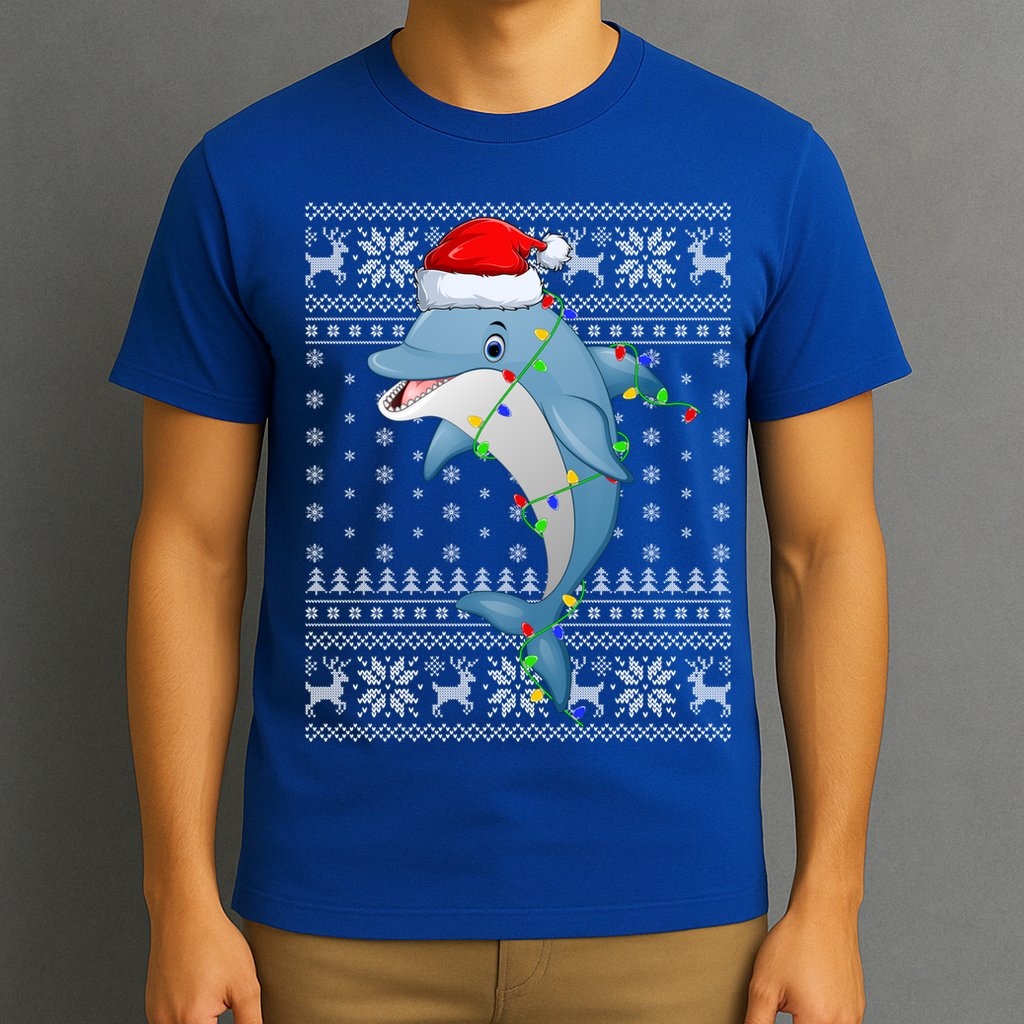 Dolphin Fish Ugly Xmas Sweater Style Santa Dolphin Christmas Meaningful Gift T-Shirt