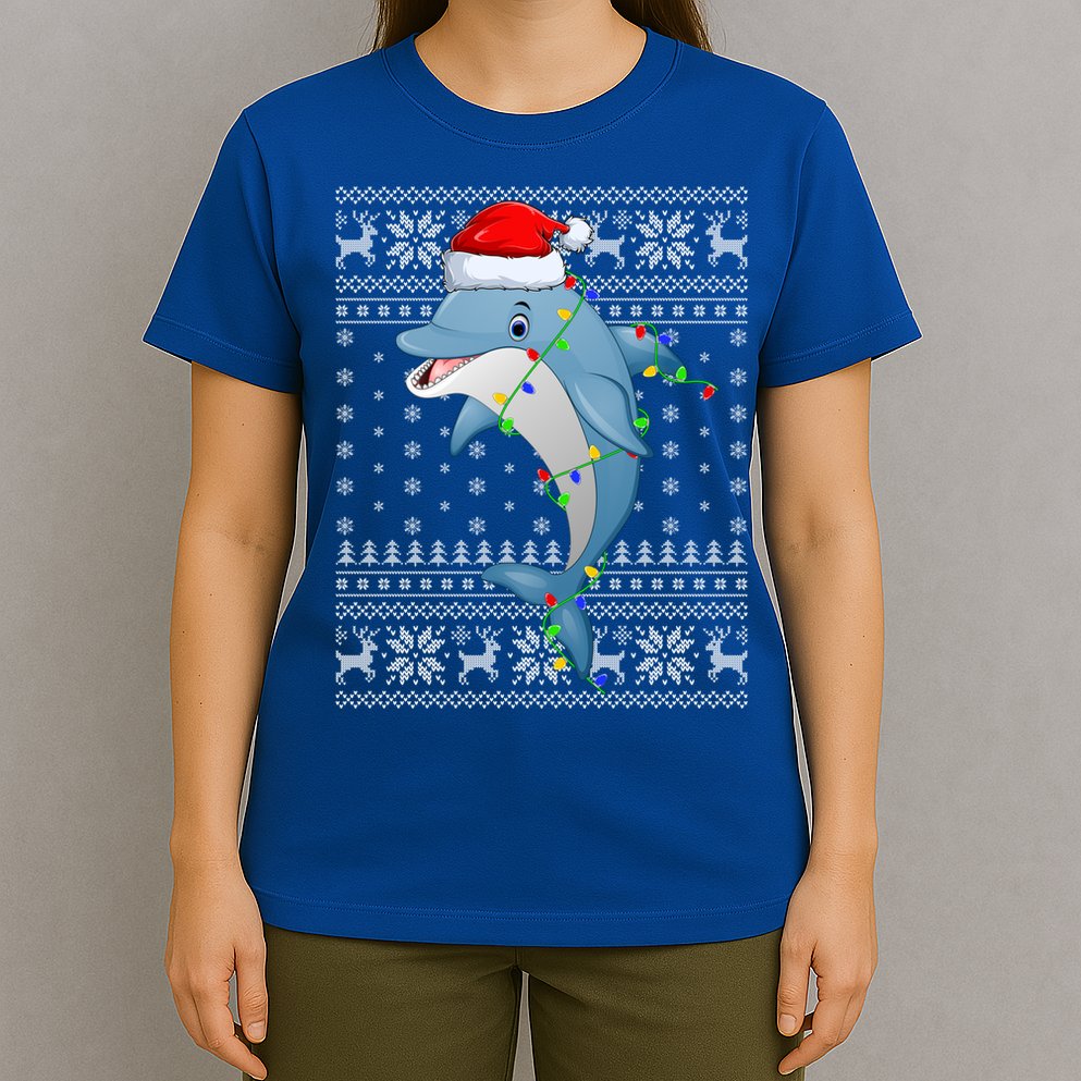 Dolphin Fish Ugly Xmas Sweater Style Santa Dolphin Christmas Meaningful Gift T-Shirt