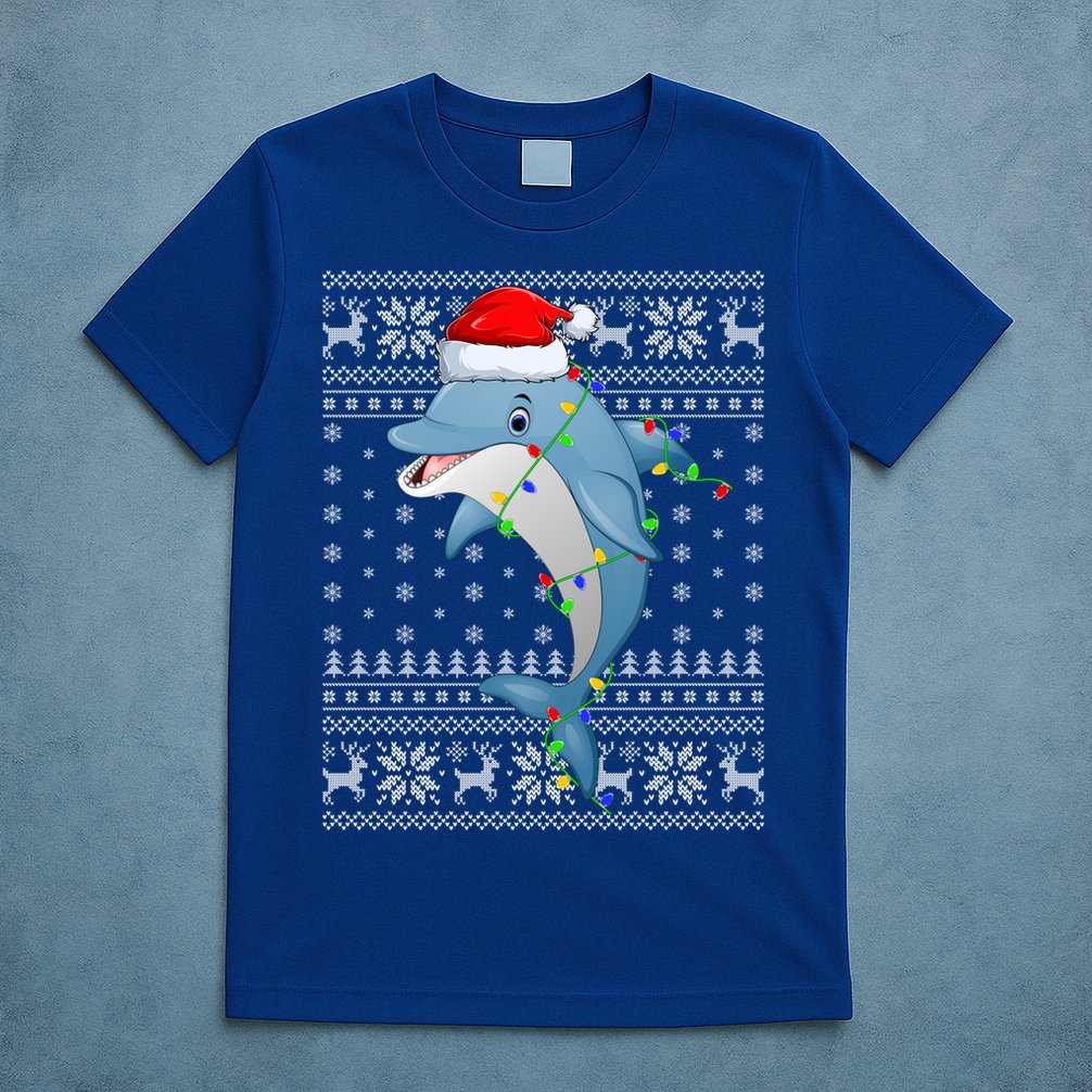 Dolphin Fish Ugly Xmas Sweater Style Santa Dolphin Christmas Meaningful Gift T-Shirt