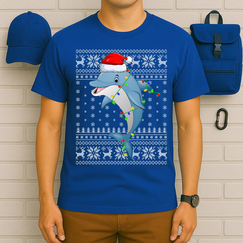 Dolphin Fish Ugly Xmas Sweater Style Santa Dolphin Christmas Meaningful Gift T-Shirt