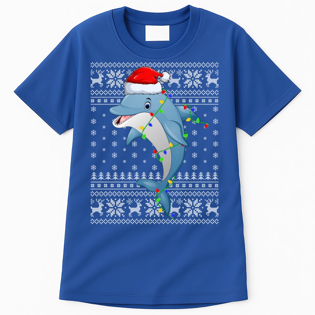 Dolphin Fish Ugly Xmas Sweater Style Santa Dolphin Christmas Meaningful Gift Tall T-Shirt