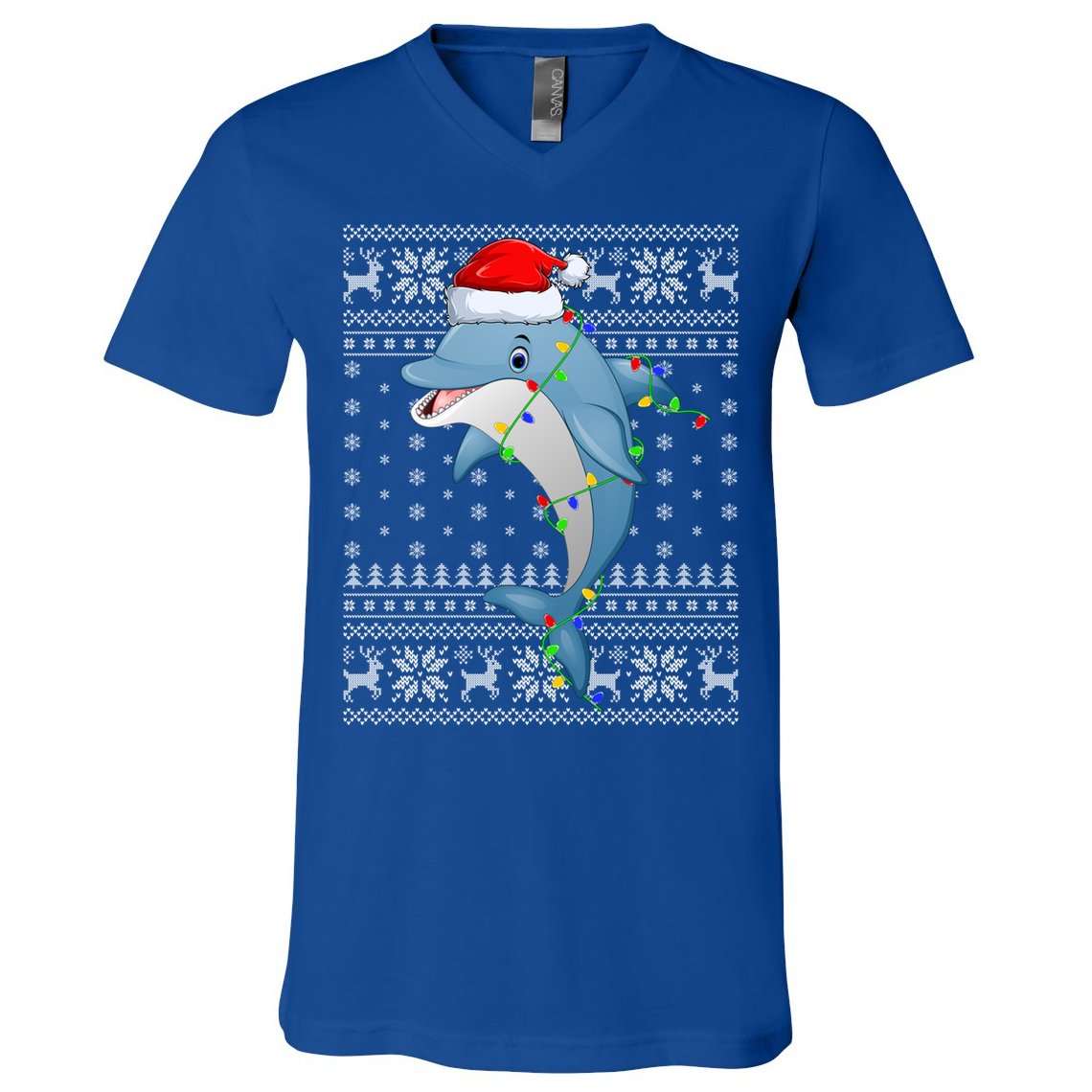 Dolphin Fish Ugly Xmas Sweater Style Santa Dolphin Christmas Meaningful Gift V-Neck T-Shirt
