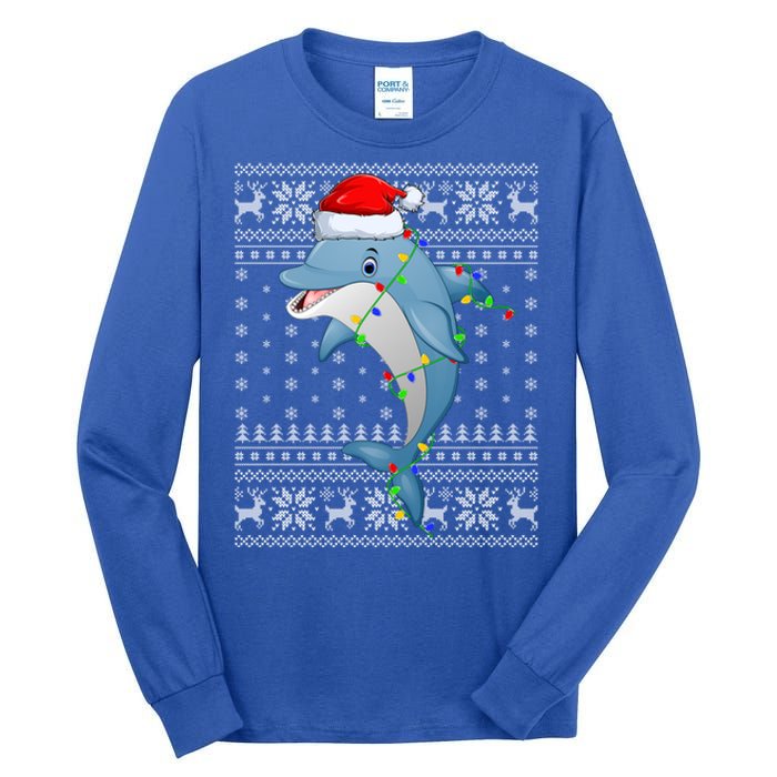 Dolphin Fish Ugly Xmas Sweater Style Santa Dolphin Christmas Meaningful Gift Tall Long Sleeve T-Shirt