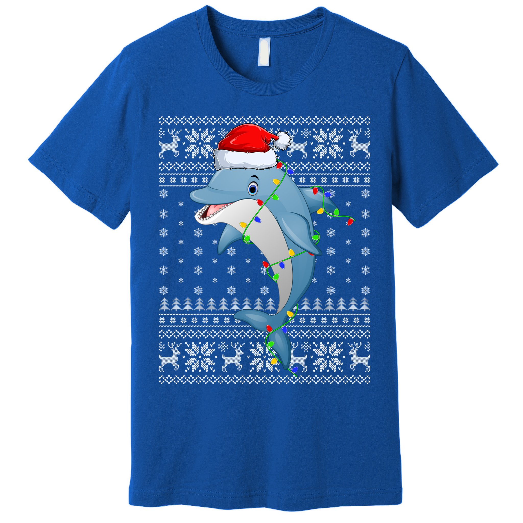 Dolphin Fish Ugly Xmas Sweater Style Santa Dolphin Christmas Meaningful Gift Premium T-Shirt