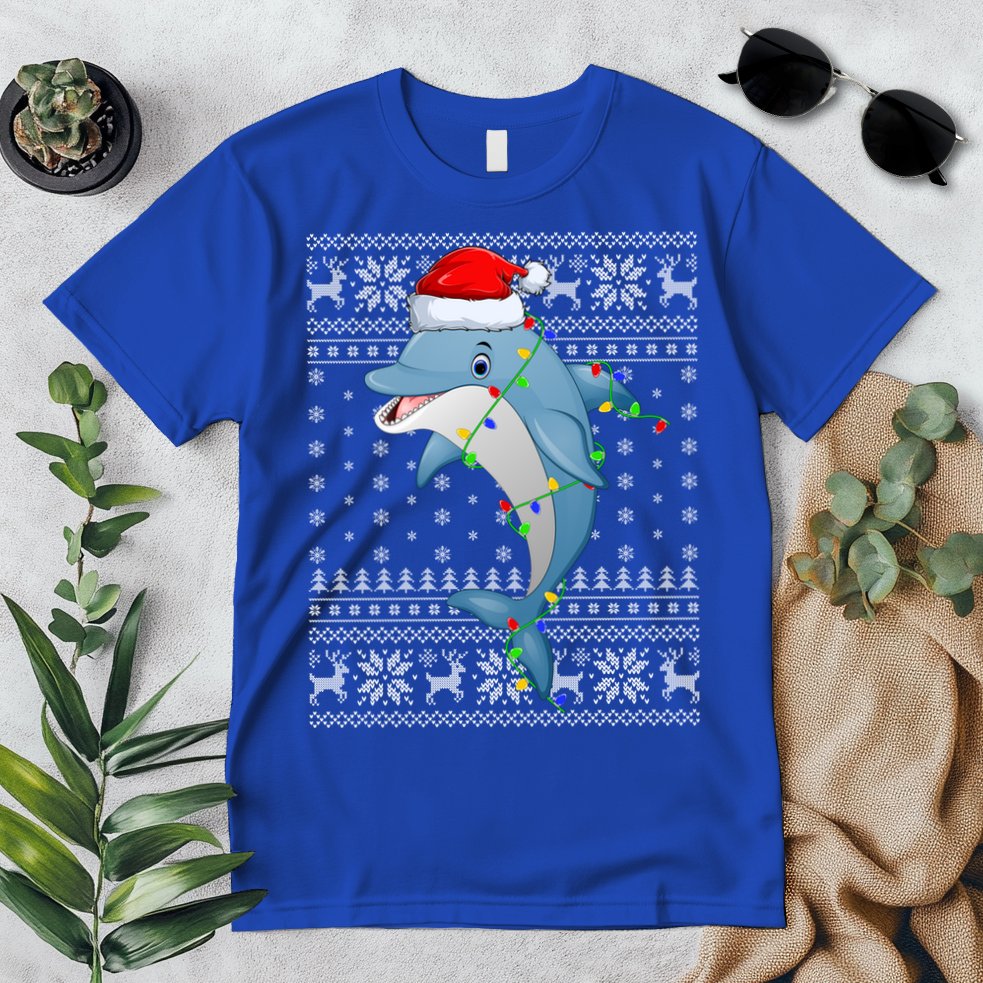 Dolphin Fish Ugly Xmas Sweater Style Santa Dolphin Christmas Meaningful Gift Premium T-Shirt
