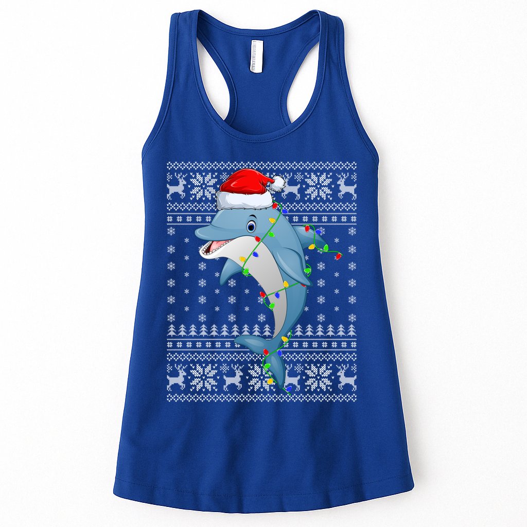 Dolphin Fish Ugly Xmas Sweater Style Santa Dolphin Christmas Meaningful Gift Womens Tank Top