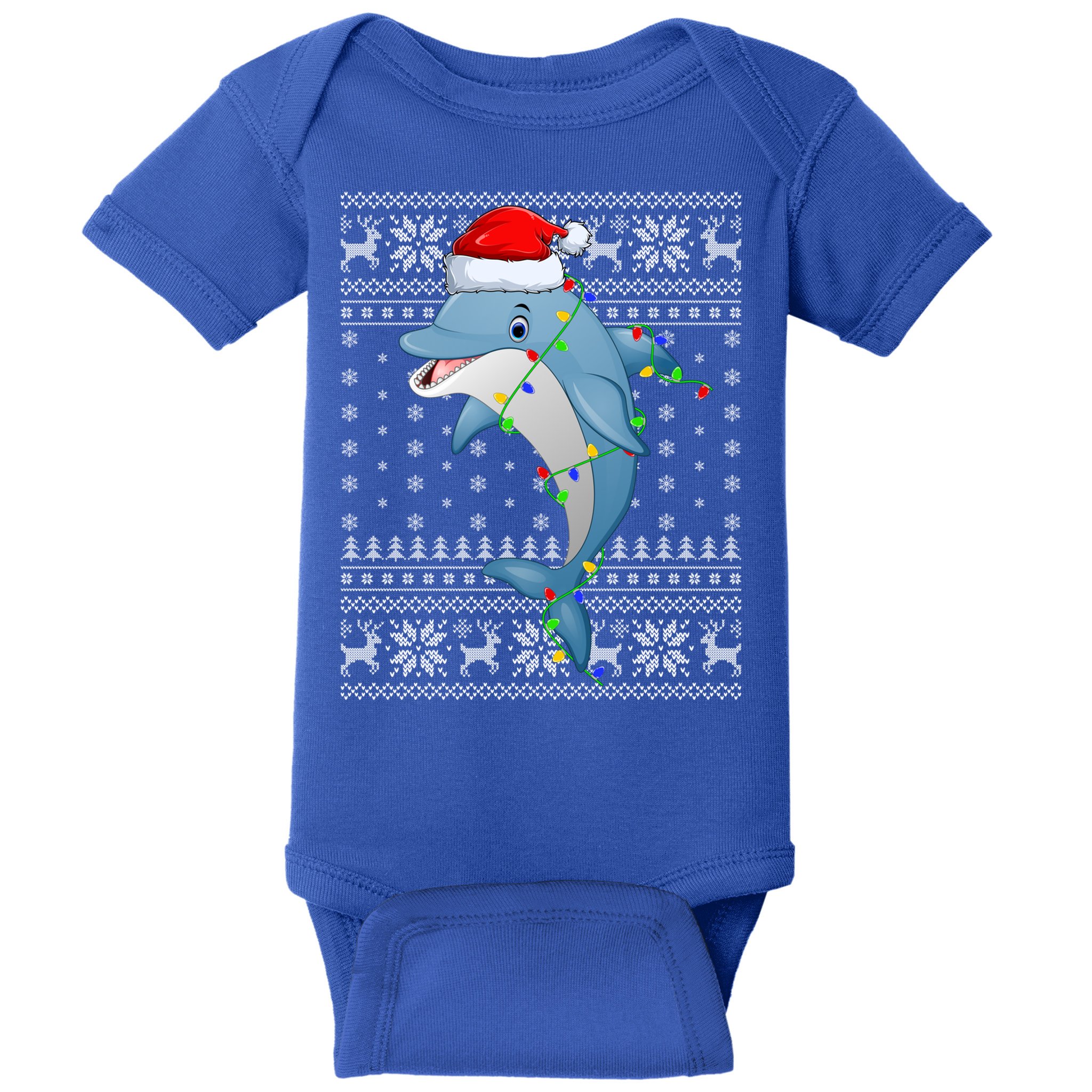 Dolphin Fish Ugly Xmas Sweater Style Santa Dolphin Christmas Meaningful Gift Baby Bodysuit