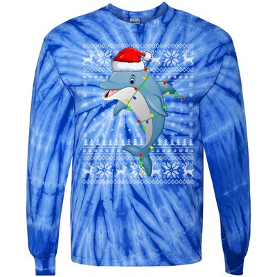 Dolphin Fish Ugly Xmas Sweater Style Santa Dolphin Christmas Meaningful Gift Tie-Dye Long Sleeve Shirt