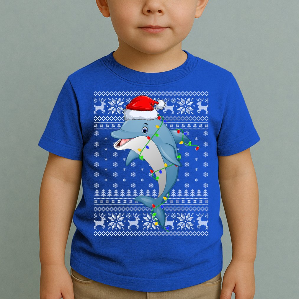 Dolphin Fish Ugly Xmas Sweater Style Santa Dolphin Christmas Meaningful Gift Toddler T-Shirt