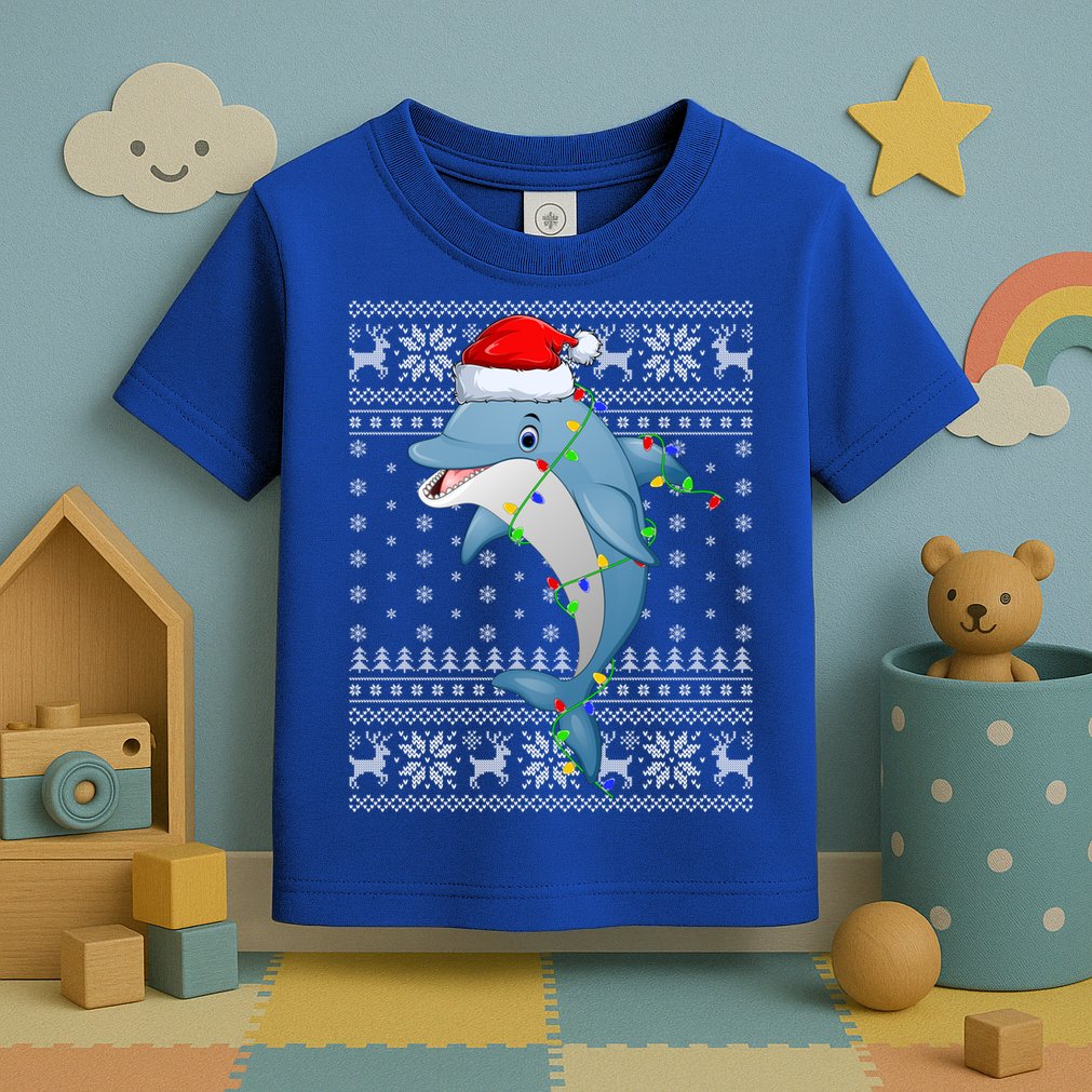 Dolphin Fish Ugly Xmas Sweater Style Santa Dolphin Christmas Meaningful Gift Toddler T-Shirt