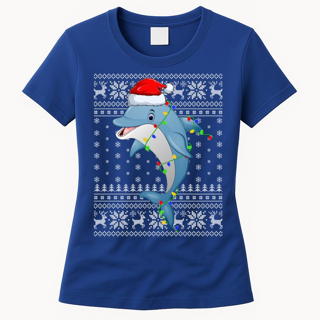 Dolphin Fish Ugly Xmas Sweater Style Santa Dolphin Christmas Meaningful Gift Womens T-Shirt